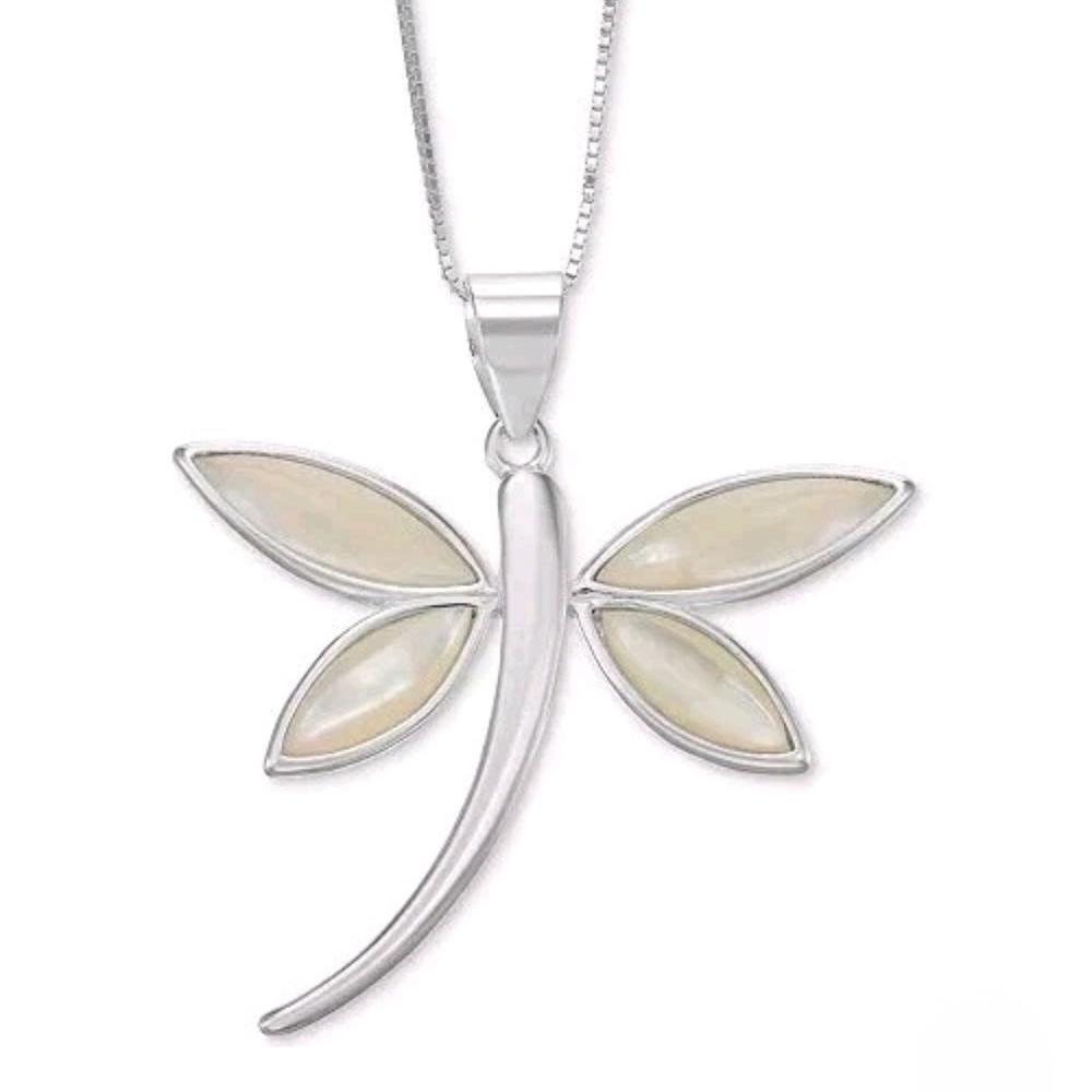 Macy's Mother of Pearl Dragonfly 18" Pendant Necklace in Sterling Silver Chain